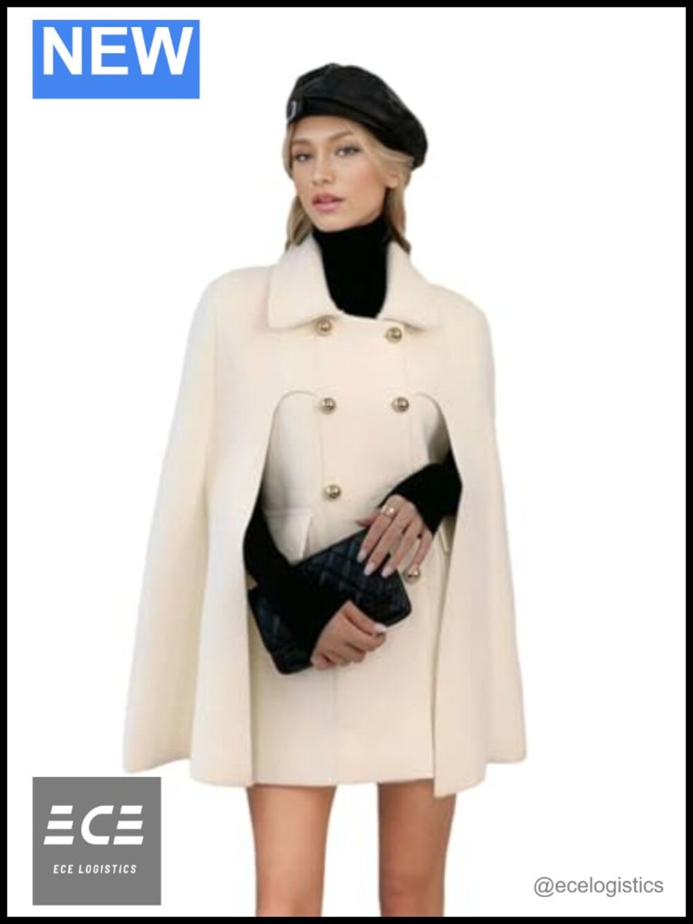 Wool Blend Cape Coat Double-Breasted Poncho Jacket